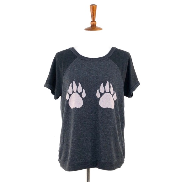 Wildfox Tops - Wildfox Grey Paw Print Short Sleeve Sweater